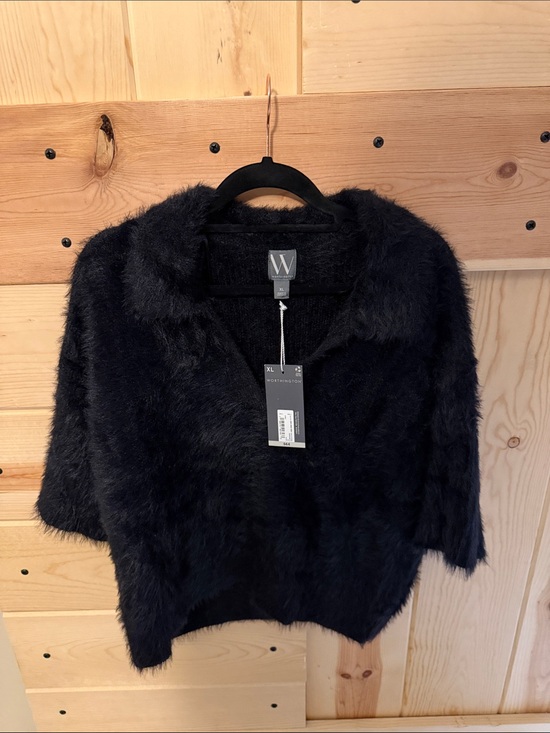Worthington Tops - Worthington Black Faux-Fur Cropped Teddy Shirt